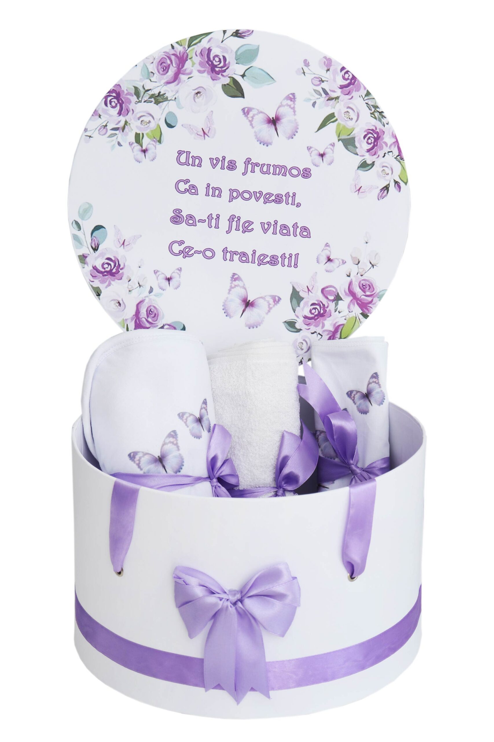 Trusou pentru botez de baieti, Model cu Fluturi, lila, 8 piese, Recostore®, REC2630 - imagine 3