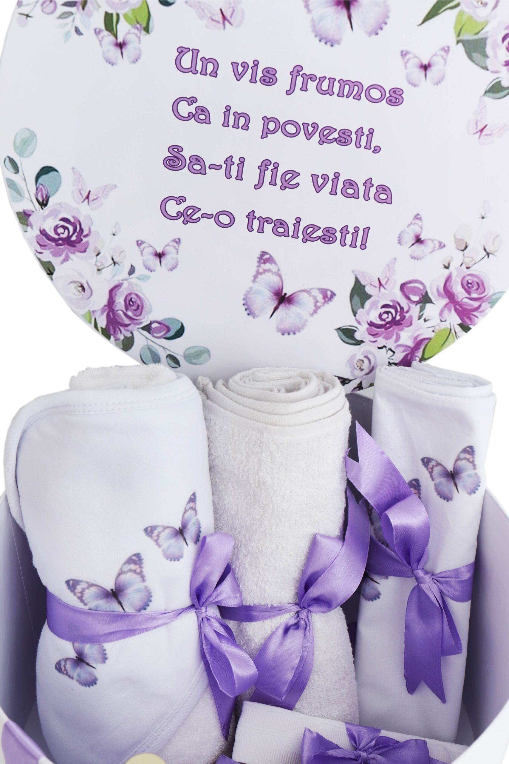 Trusou pentru botez de baieti, Model cu Fluturi, lila, 8 piese, Recostore®, REC2630 - imagine 4
