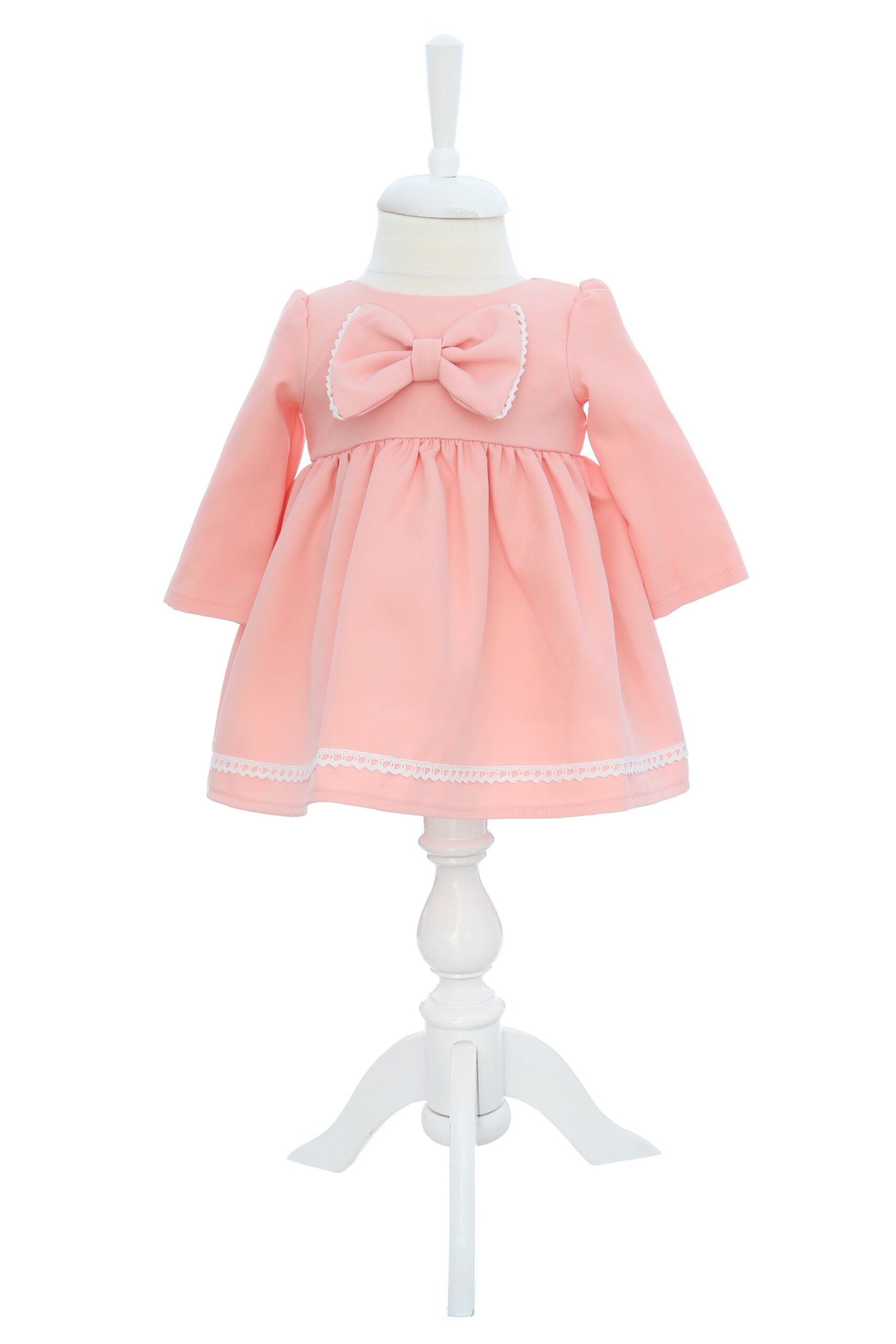 Rochie somon cu fundita pentru botez fetita, REC3339