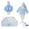 Trusou complet pentru botez de baieti, trusou simplu, lumanare cu "Radacini si aripi de la parinti", costum si pantofiori, bleu, 15 piese, Recostore®, REC2650