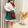Costum popular alb-verde din zona Maramuresului pentru botez, 4 piese, rochie, fota, traistuta, batic, REC1178-1 - imagine 4