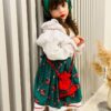 Costum popular alb-verde din zona Maramuresului pentru botez, 4 piese, rochie, fota, traistuta, batic, REC1178-1 - imagine 3