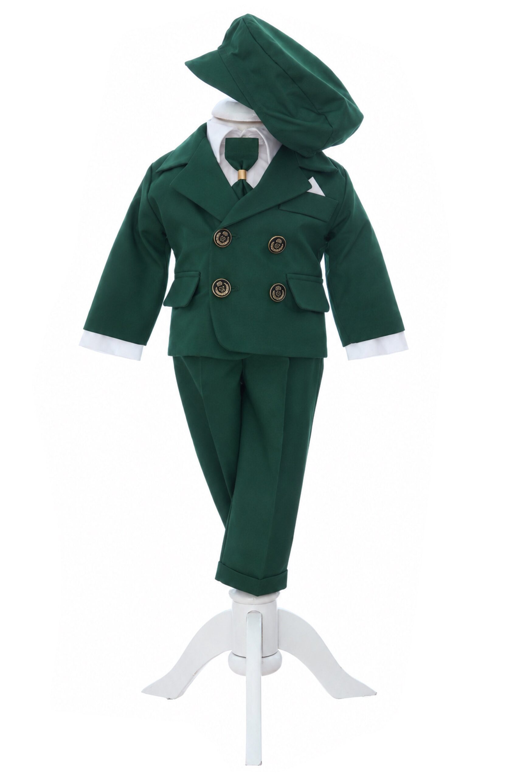 Costumas elegant cu inchidere in 4 nasturi pentru botez baietel, verde, 5 piese, Recostore® REC3535