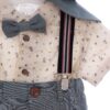 Costum cu maneca scurta pentru botez, gri, 5 piese, camasa, papion, pantaloni, bretele, bascuta pentru baieti, REC3307 - imagine 2